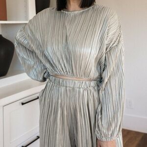 Silver Plisse Crop Top